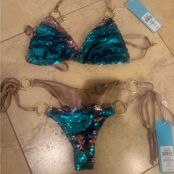 Sequin Bikini Set in Teal and Bronze
